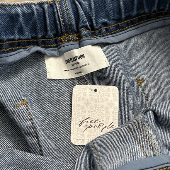 OneTeaspoon Shabby Bandits Denim Shorts XL Blue Drawstring NWT Free People - Picture 4 of 5